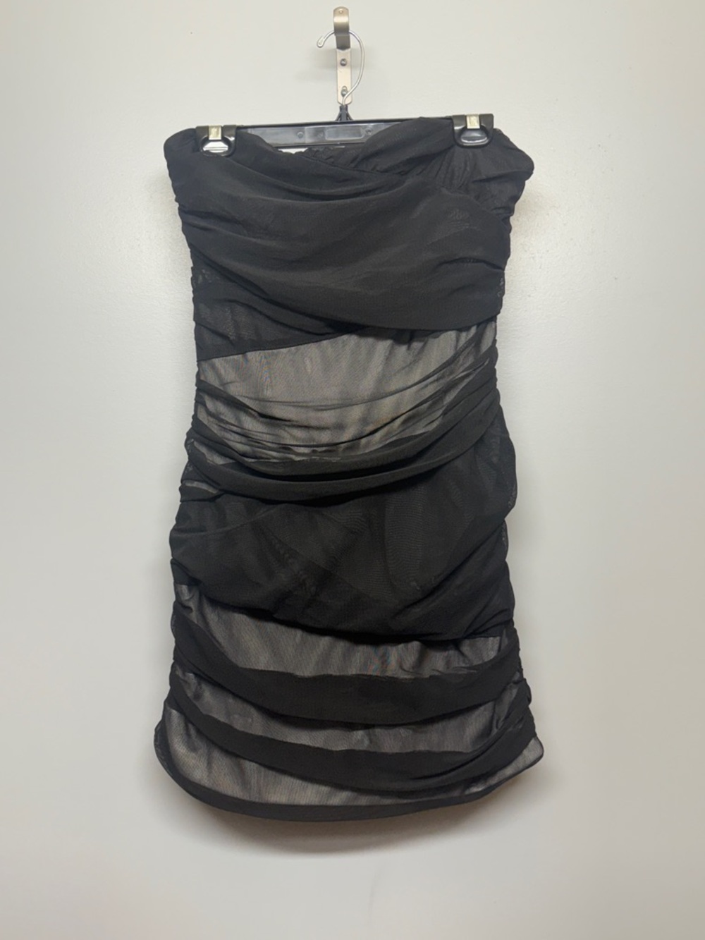 Charlotte Russe Black Strapless Ruched Mesh Mini Dress